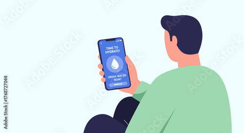 Man Receiving Hydration Reminder On Smartphone Health App