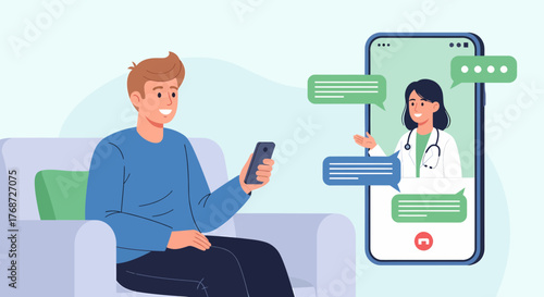 Man Using Telemedicine App Chatting With Doctor Remotely From Home
