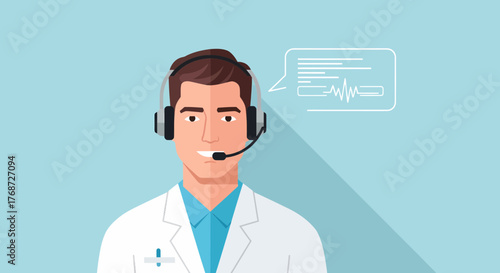 Medical Helpline Doctor Providing Support With Headset And Speech Bubble