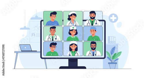 Medical Professionals Connecting Through A Virtual Telehealth Conference Call