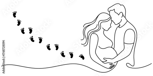 Continuous line drawing family walking together with backpacks on their backs during an outdoor adventure or journey vector