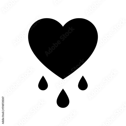 Vector art of heart with drops, symbol of sadness and pain