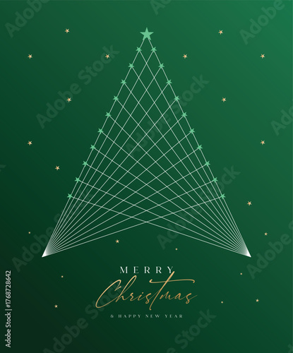 Christmas tree and happy new year decorative with stars
