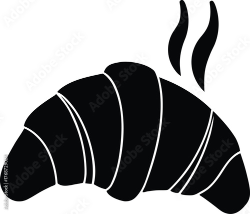 Freshly Baked Hot Croissant Silhouette with Steam Lines Isolated on Transparent Background Bakery Pastry Icon