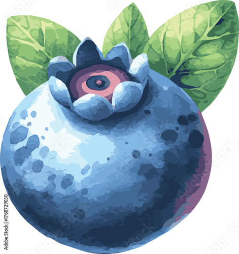 Vector watercolor painted illustration of a blueberry