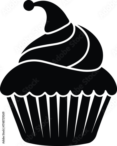 Cupcake with Swirl Icing Topping Vector Black Silhouette with Transparent Background