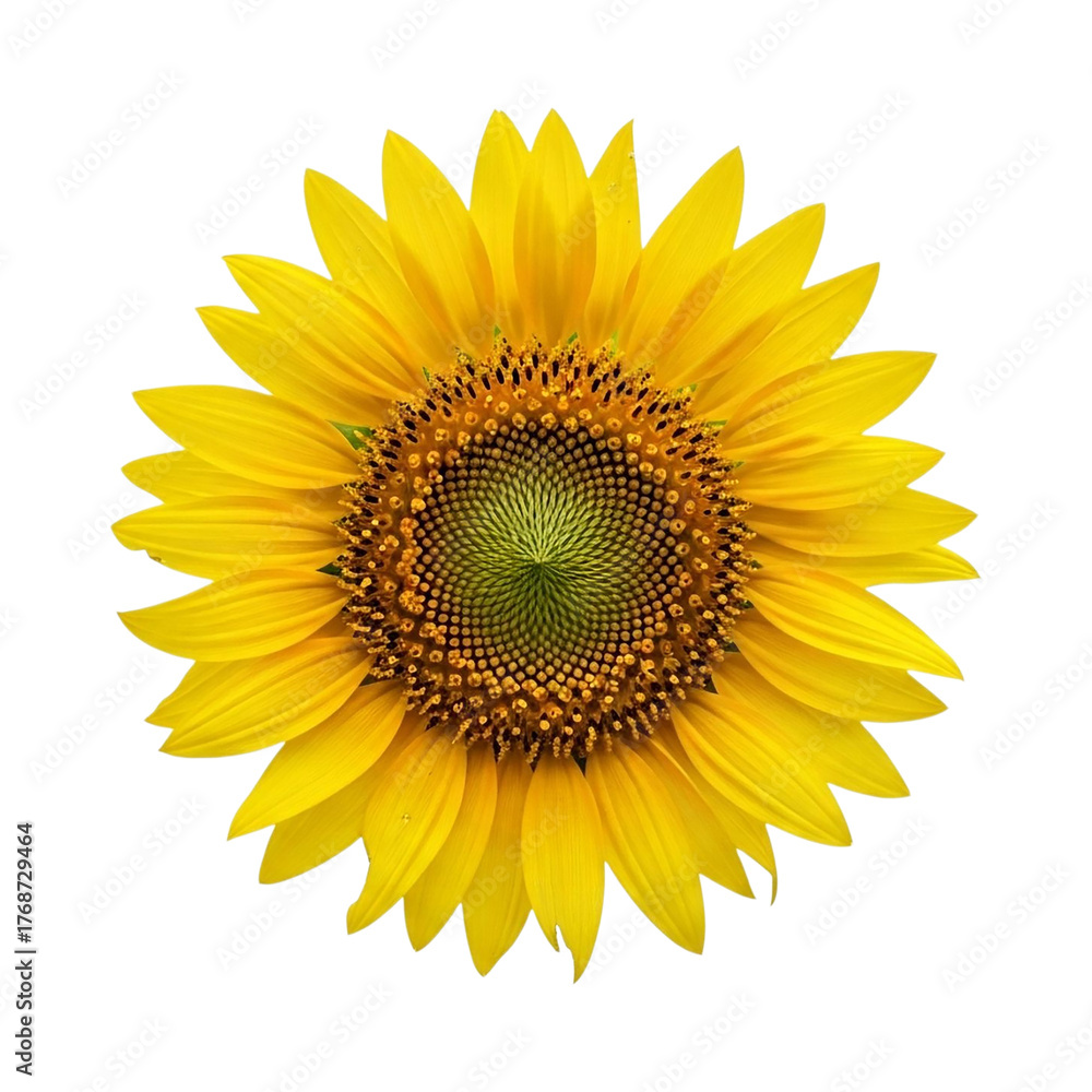 Fototapeta premium Closeup of a vibrant sunflower isolated on transparent background in full bloom