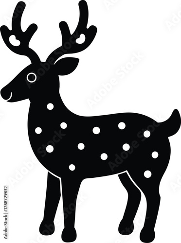 Spotted deer icon with antlers. Forest animal silhouette. Wildlife mammal graphic. Nature fauna illustration