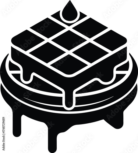 Stack of fresh waffles with syrup dripping sweet breakfast or dessert treat vector