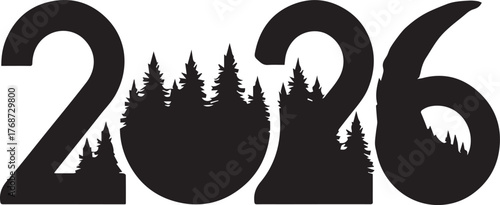 Nature Landscape 2026 Black Vector with Mountains and Sunrise