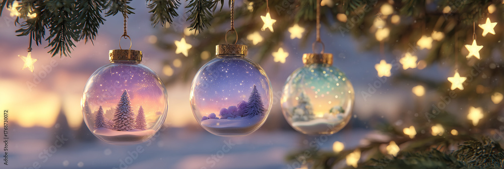 Fototapeta premium illustration with three Christmas balls