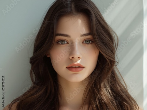 Portrait of a Young Woman with Natural Makeup and Soft Lighting