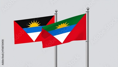 Flags of Antigua and Barbuda and South Sudan Hoisted Against Cloudy Sky