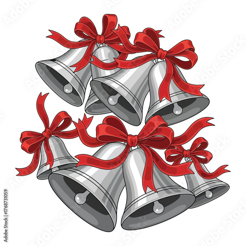 Jingle bells with red ribbons vector illustration for holiday season decoration