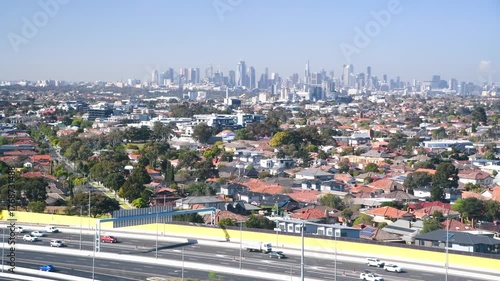 Aerial view of Melbourne city skyline at night, Australia
