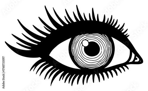 Stylized eye with long lashes – bold hypnotic iris vector illustration