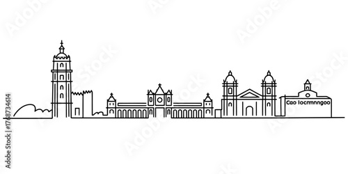 Abstract continuous line drawing depicting a slice of cake on a plate with a fork inserted vector
