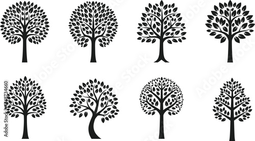 Mega Tree Vector Collection of Evergreen Silhouettes, Christmas Designs, Abstract Logos, and Landscape Bushes for Nature and Holiday Graphic Projects.