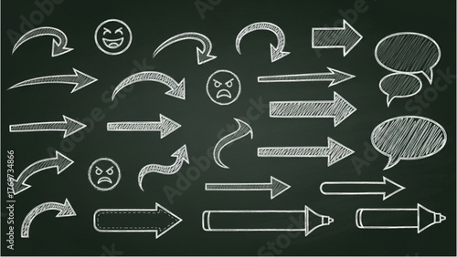 Blackboard Chalk Arrows and Emotion Faces for Education and Direction