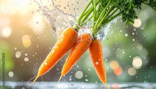 Healthy Orange Carrots Washed in Clear Water