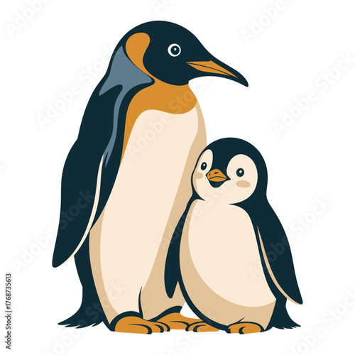 cute penguin family duo illustration with adult and baby in flat vector style