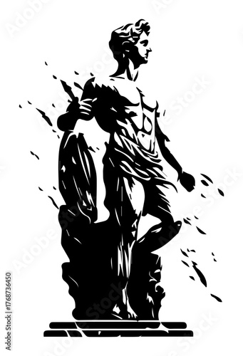Ancient marble statue fragment – classical broken sculpture ruins, dramatic vector illustration