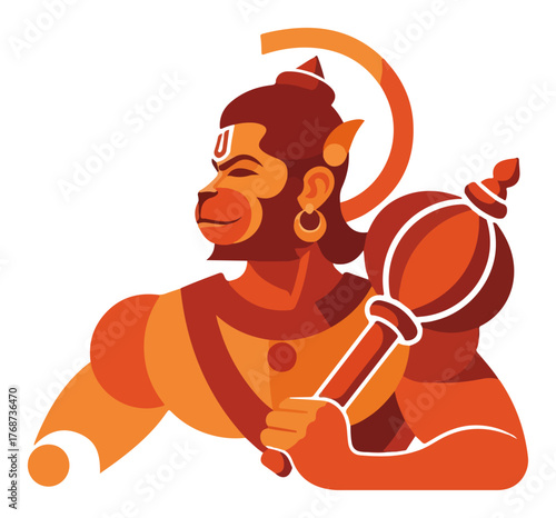 Hanuman with gada mace – stylized Hindu monkey god mascot vector illustration
