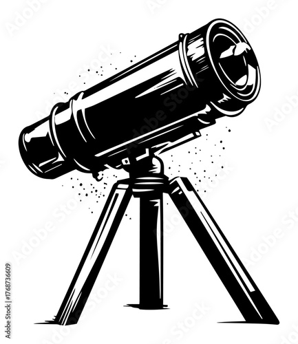 Retro brass telescope on tripod – detailed astronomical spyglass sketch vector illustration