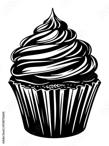Sweet cupcake with creamy frosting – bold hand-drawn dessert bakery vector illustration