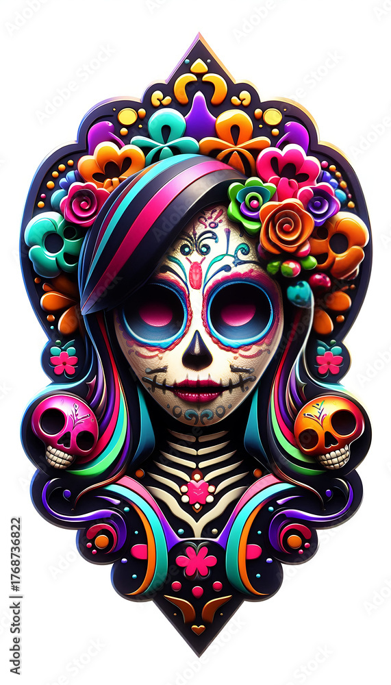 Naklejka premium ícono de Catrina 3D de Día de MUERTOS