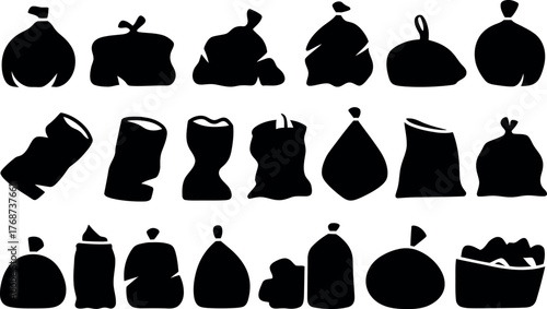Trash bags silhouettes collection representing waste management and environmental issues