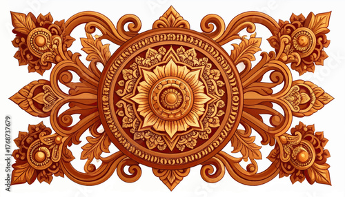 Ornate floral carving with transparent background