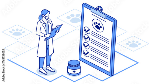 Ключові слова сказал:

Veterinarian reviewing pet care checklist with medical container nearby, concept of animal health monitoring and veterinary service