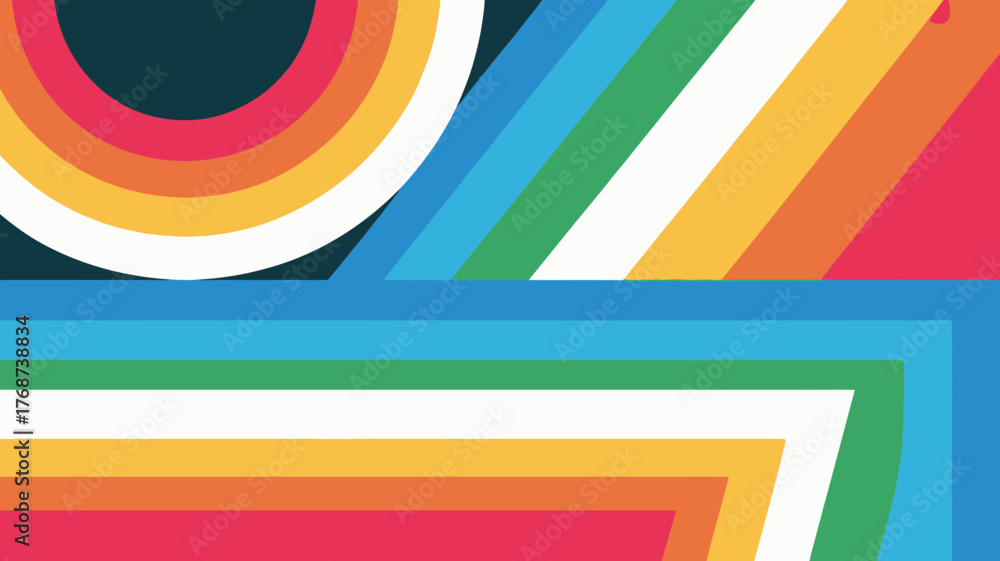 Obraz premium Abstract geometric background with colorful stripes and arcs in a retro style design