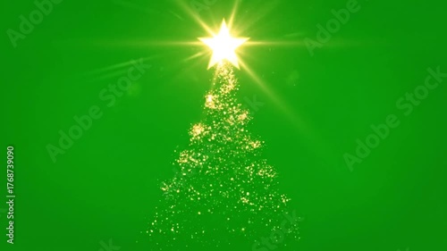 Shining Christmas Tree With Glitter Particles on Green Screen Chroma Key Background 4k Stock Video