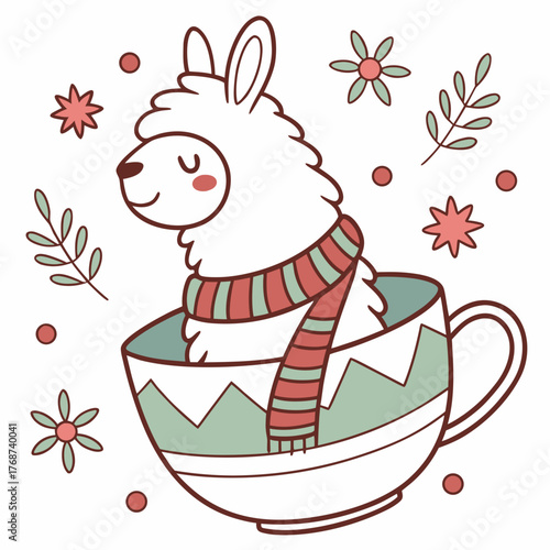 Creative SVG: Relaxed Llama with in a teacup in a Winter Wonderland colored Winter theme