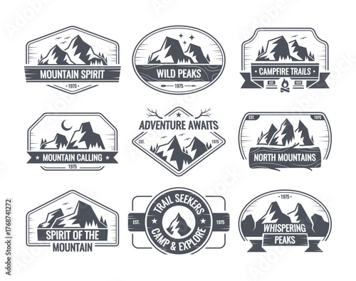 Mountain spirit and adventure with campfire trails exploration of wild and whispering peaks emblems