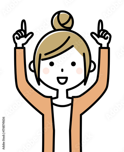 若い女性　ママ　指をさす