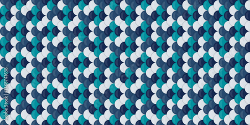 Abstract seamless pattern.  Elegant teal, navy, and white overlapping scales create a textured, modern design. Ideal for textile prints, website backgrounds, or packaging.