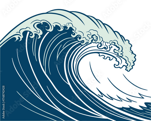 Stylized Ocean Wave Vector Illustration for Creative Projects and Digital Art Designs with a Clean White Background