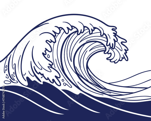 Dramatic Ocean Wave Cresting with Foam and Energy A Powerful Natural Force with Clean Lines and Minimalist Design