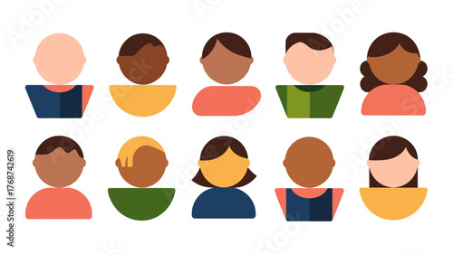 Diverse group of flat design avatars representing people of various ethnicities and genders in colorful clothing on a white background