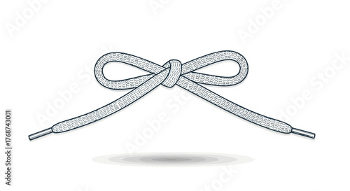 A close-up illustration shows a tied shoelace forming a bow shape on a white background.