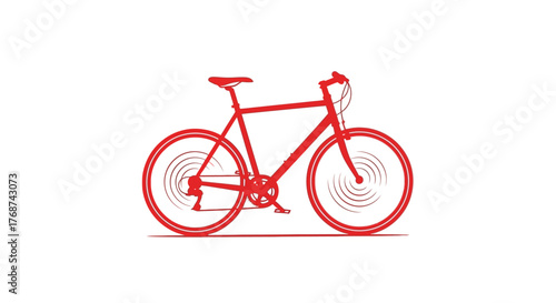 A bright red bicycle is depicted in silhouette against a stark white background.