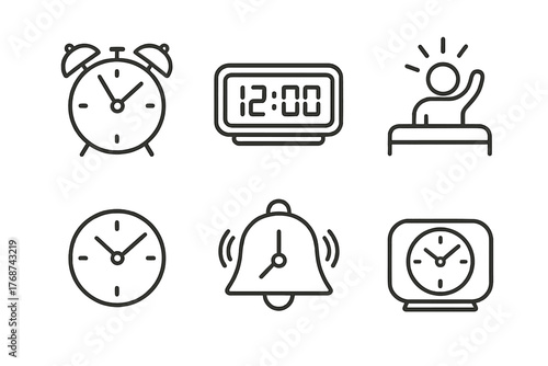 Minimalist clock icons: analog and digital time representation set