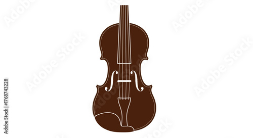 A graphic illustration of a classic brown violin against a white background.