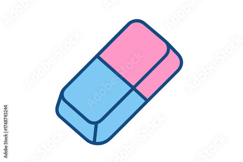 Pink and blue eraser icon with simple design on white background