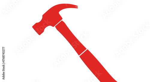 A bright red hammer rests against a stark white background.