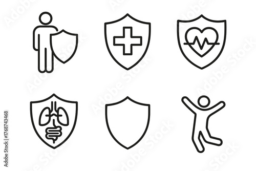 Health protection icons set featuring medical and fitness symbols