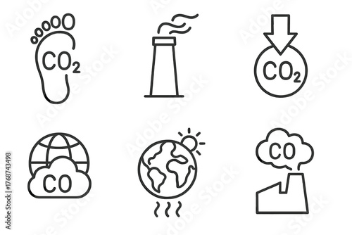 Carbon emissions and footprint icons illustrating environmental impact concepts